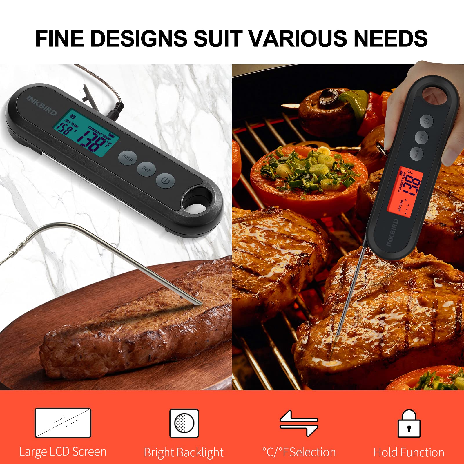 Inkbird Instant Read Meat Thermometer, Rechargeable Instant Read Food Thermometer, Cooking Thermometer With Calibration, Magnet,